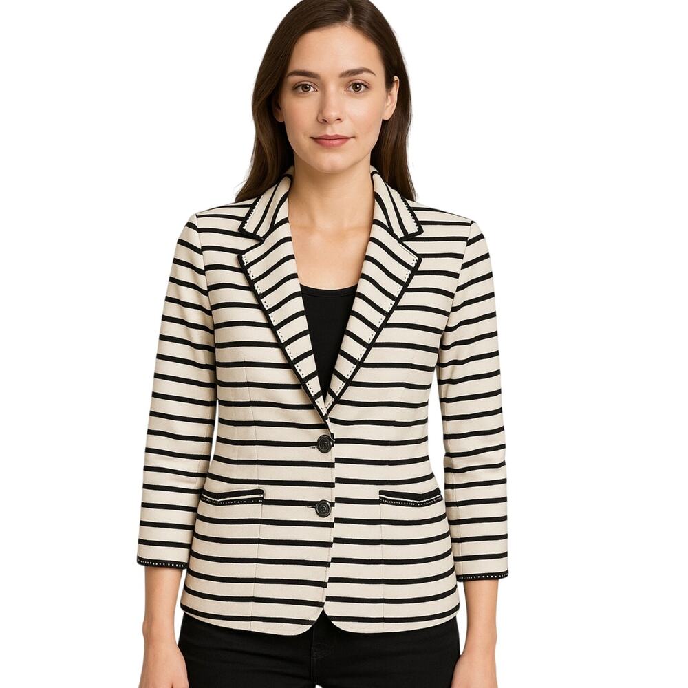 A.v.v. Standard Michel Clan Knit Blazer Jacket Small Black Striped Career Luxury
